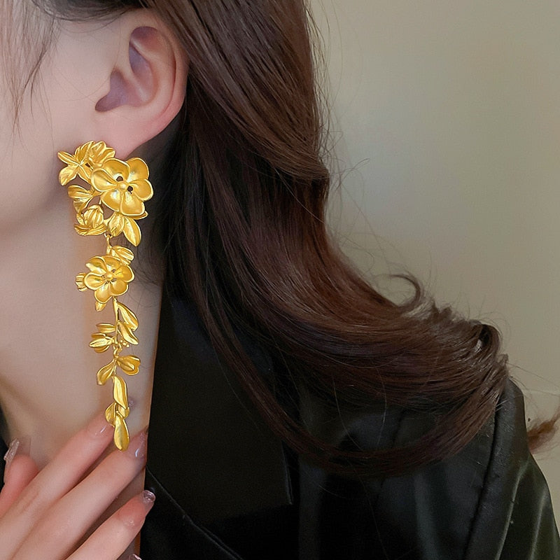 New Golden Flower Tassel Drop Earrings For Women