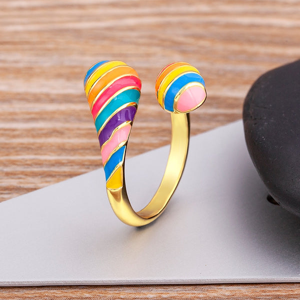 Hot Sale Rainbow Enamel Dripping Oil Squirrel Tail Rings For Women