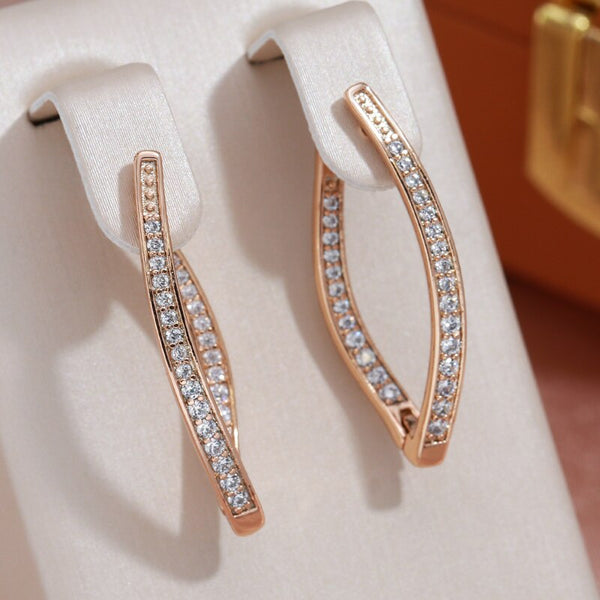 Luxury Full Zircon Personality Long Women's Dangle 585 Gold Color Earrings