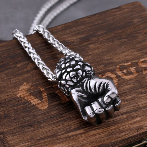 Vintage Punk Fist Necklace Stainless Steel Men's Hip Hop Fashion Pendant