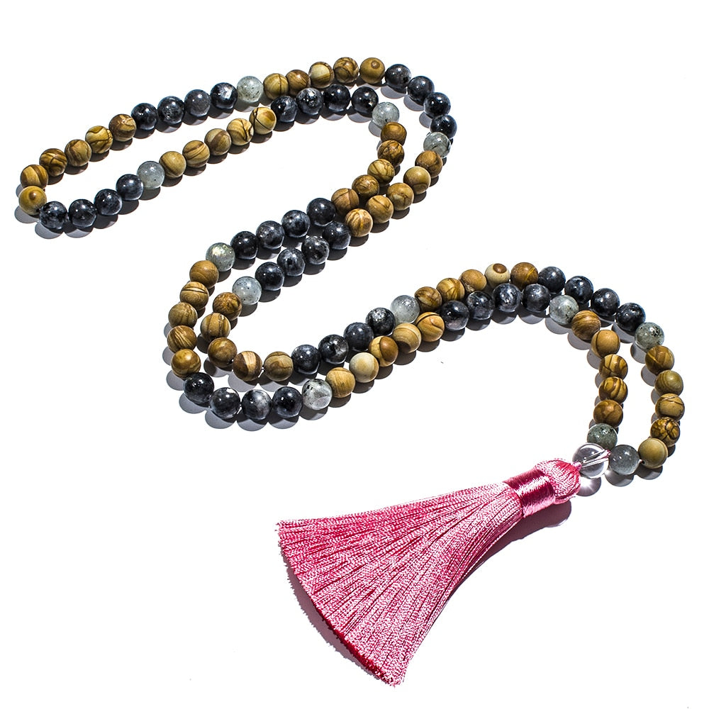 108 Mala Beads Prayer Necklace 8mm Natural Semi Precious Stone Jewelry Set