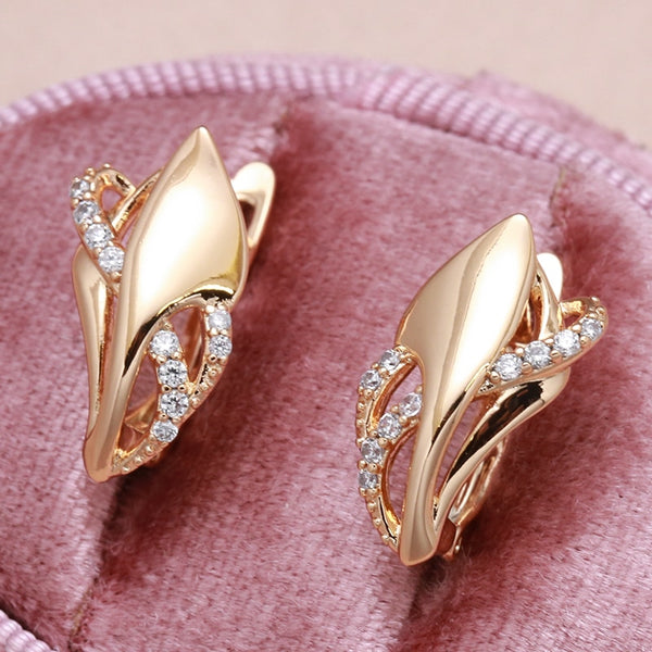 New Vintage Curve Zircon Earrings 585 Rose Gold for Women