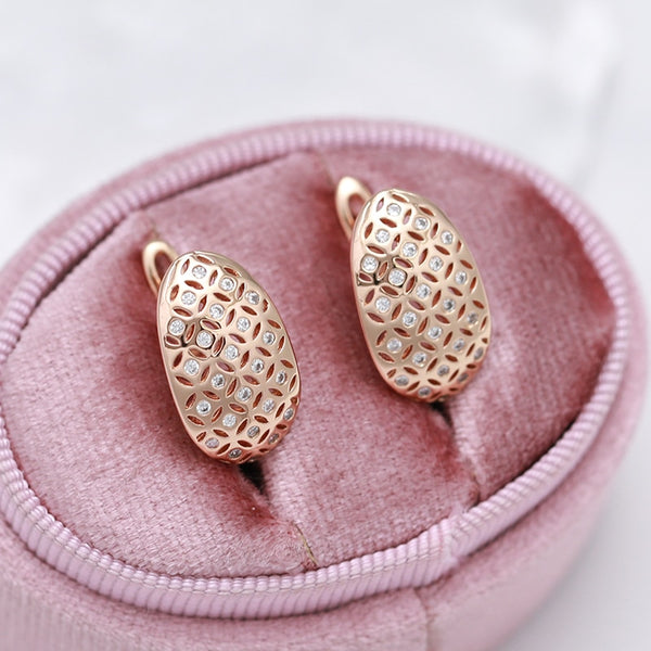 Oval Geometric Hollow Pattern Natural Zircon Women Earrings