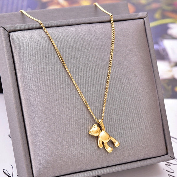 316L Stainless Steel Cute Bear Pendant Necklace For Women