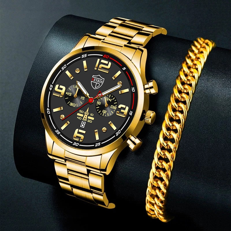 Watches for Men Business Luxury Stainless Steel Quartz Wristwatch