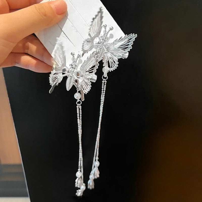 1PC Pearl Tassel Butterfly Hair Claw