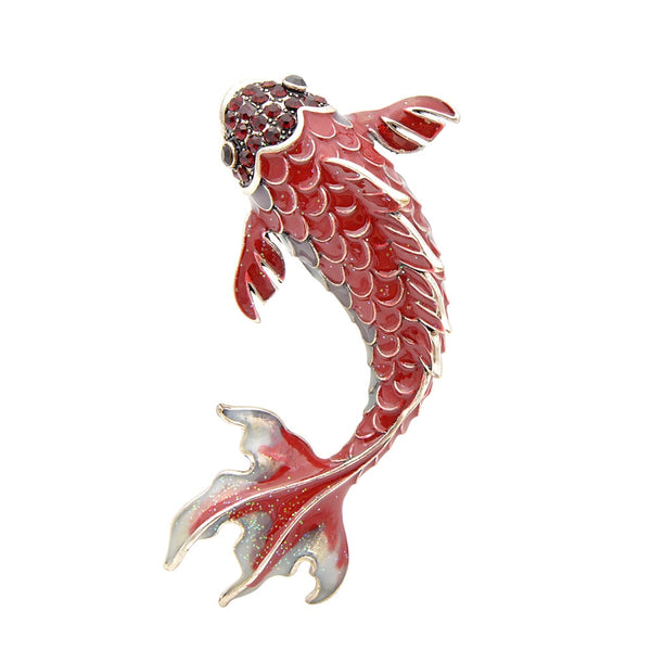 3 Colors Available Red Enamel Fish Brooches for Women