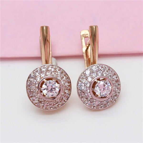 585 Purple Gold Encrusted Crystal Sparkling Round Earrings for Women