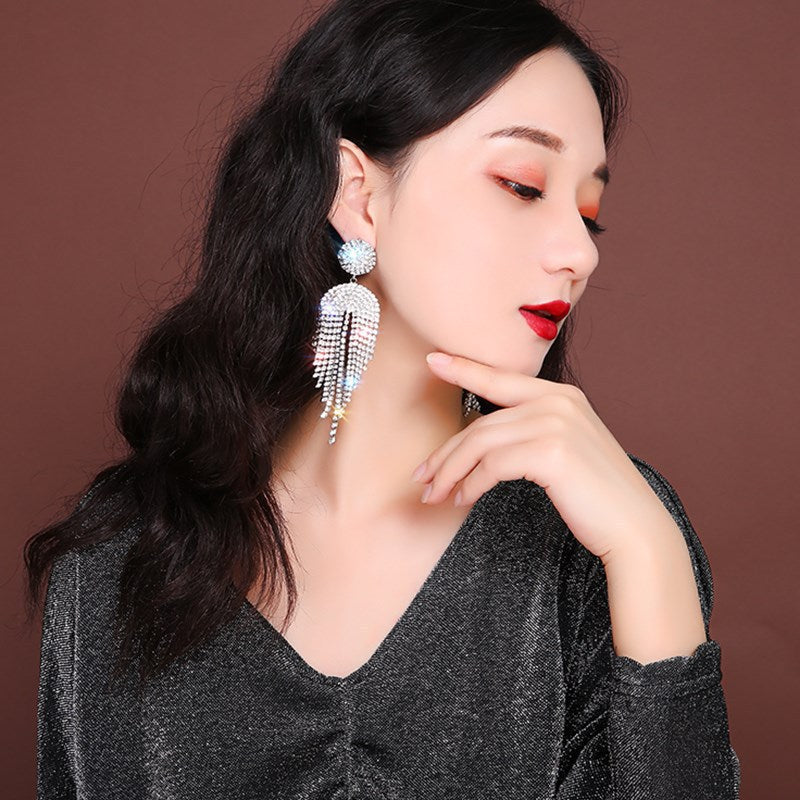 Long Tassel Crystal Drop Earrings for Women