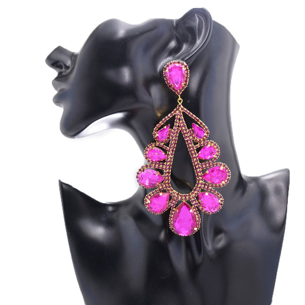 12.5cm big earrings for women with rhinestones crystal jewelry earrings