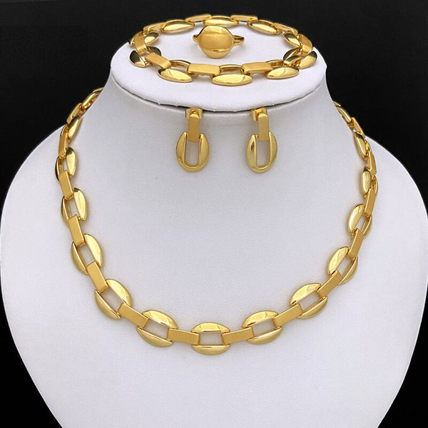 Dubai Luxury Jewelry For Women Simple Style Italian Fashion Necklace Earrings Bracelet Ring Set