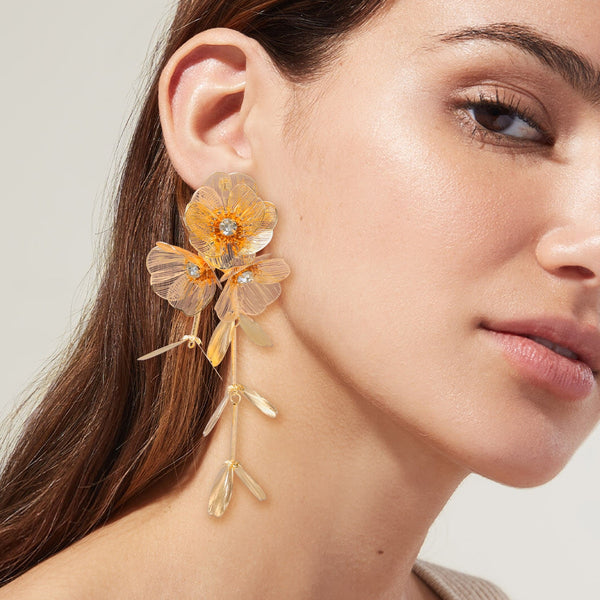 Za Earrings Luxury Long Metal Flower Tassel Earrings for Women