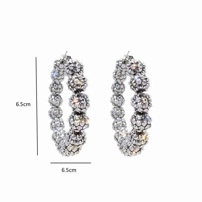 Fashion Crystal Ball Hoop Earrings Oversize Geometric Rhinestones Earrings for Women