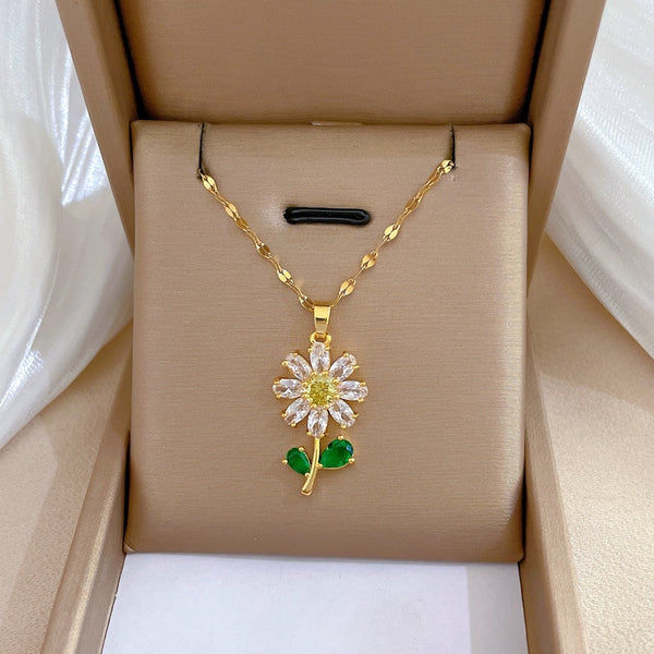 316L Stainless Steel AAA zircon Flower Pendant Necklace For Women