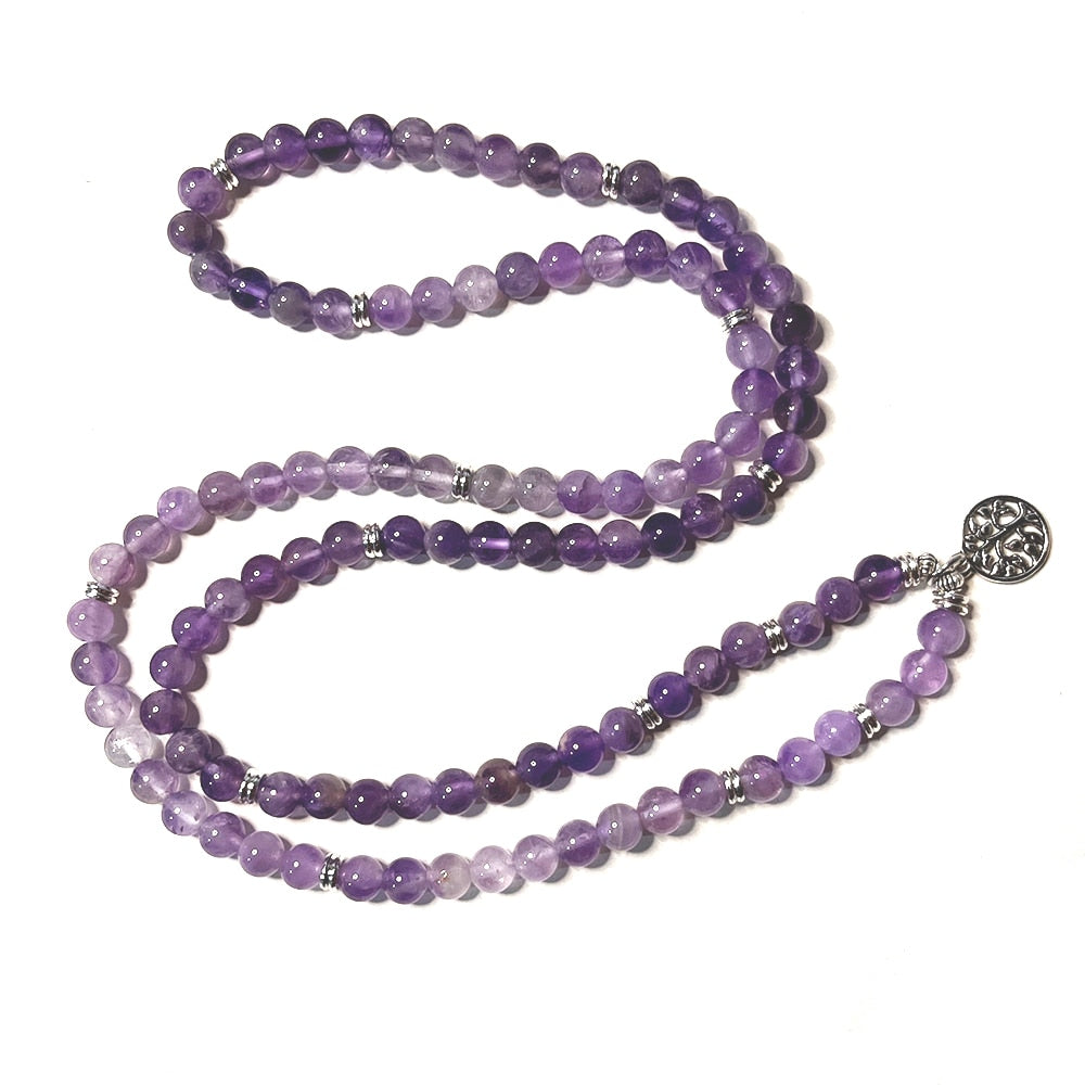 8mm Natural Amethyst Beaded 108 Mala Wrap Bracelet