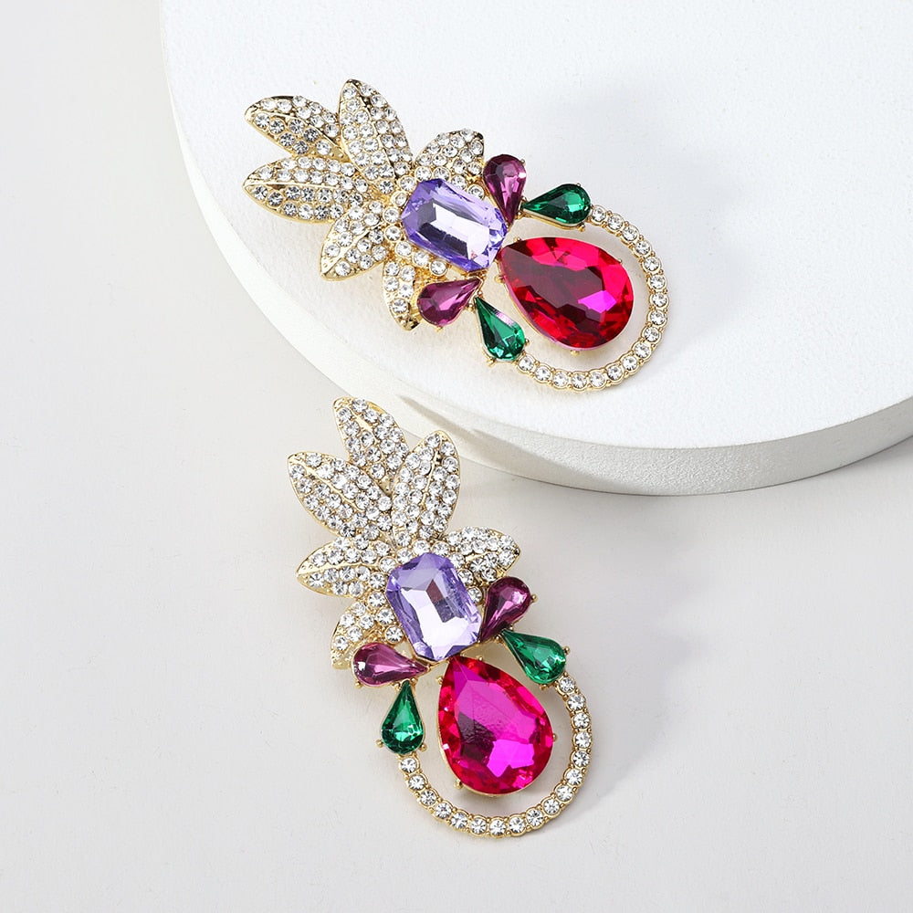 Fashion Metal Leaves Drop Earring For Women Crystal Dangle Earrings For Women