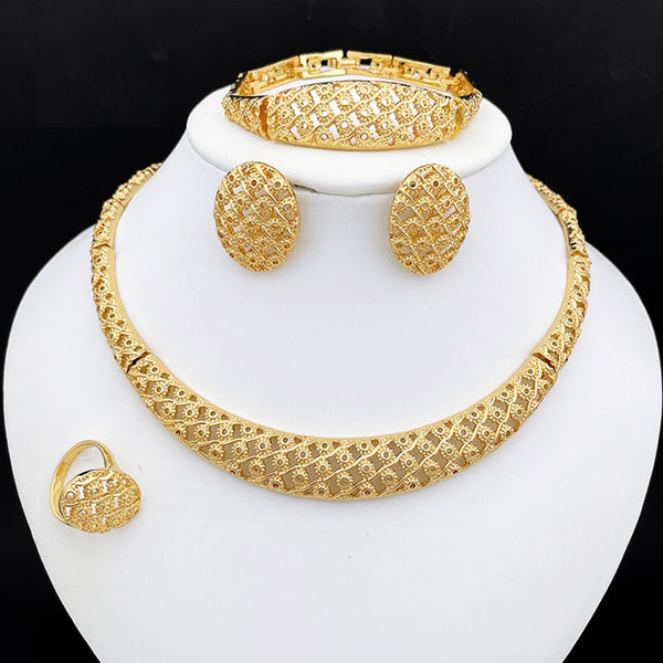 Italian Gold Plated Jewelry Set Fashion Necklace Earrings Sets For Women