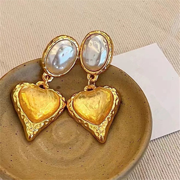 Vintage Statement Baroque Big Love Heart Drop Dangle Earrings For Womenn