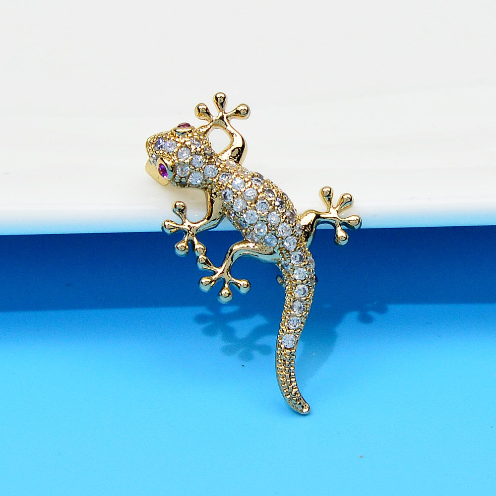 Zircon Small Lizard Collar Pin Brooch