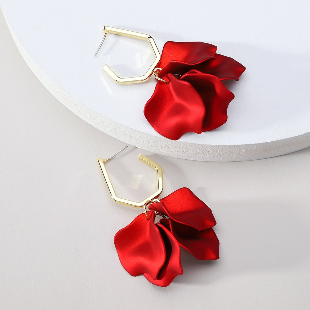 Korean Fashion Acrylic Rose Petals Flower Dangle Earrings For Women