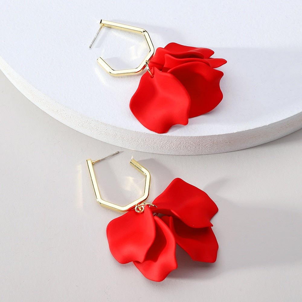 Korean Fashion Acrylic Rose Petals Flower Dangle Earrings For Women