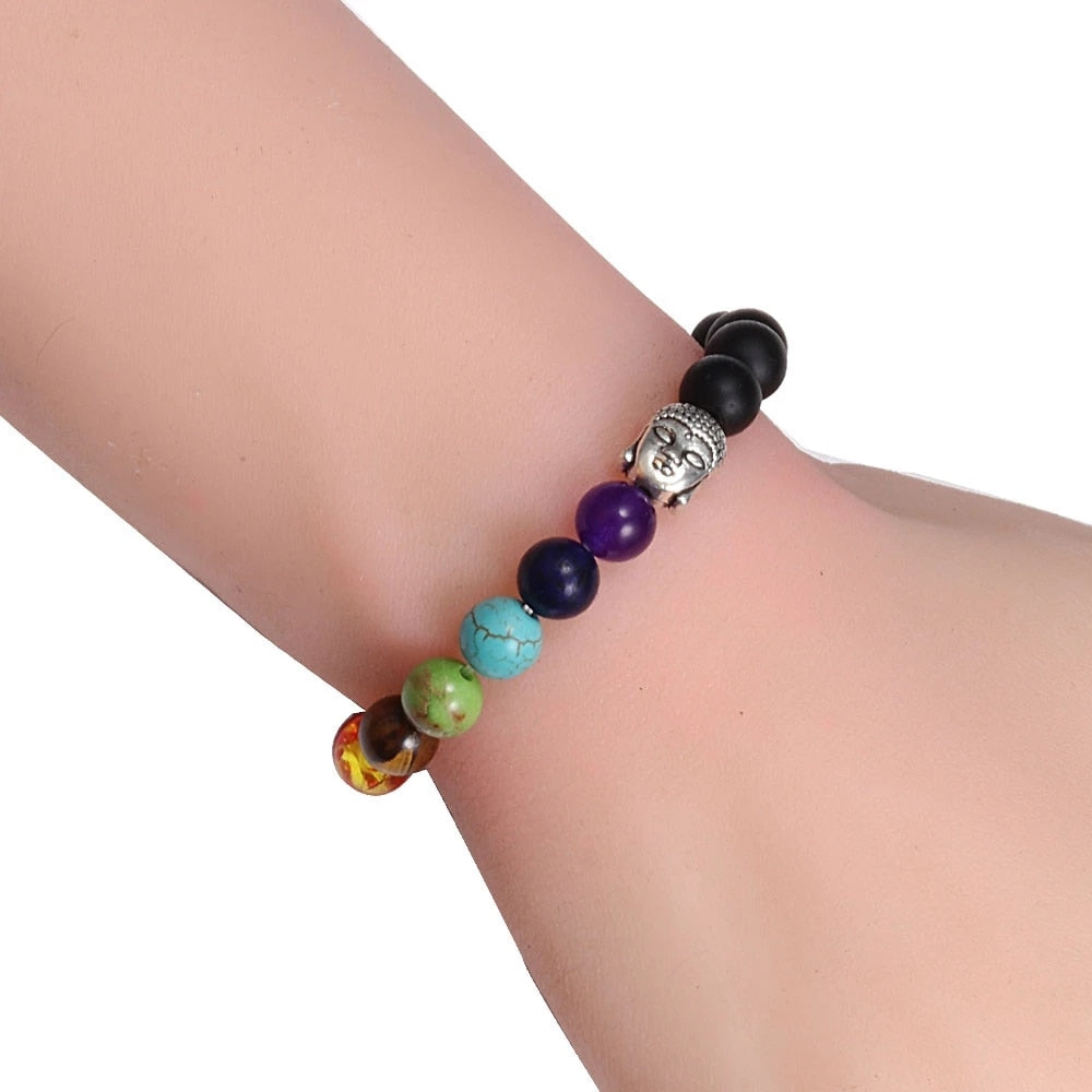 Classic 7 Chakra Reiki Healing Bracelets Buddha Head Charm Bracelet For Women Men