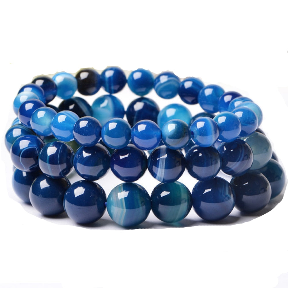 Blue Striped Agate Beads Stretch Bracelet