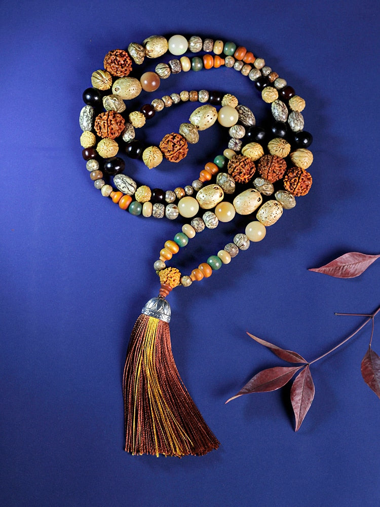 Natural Wood Beads 108 Japamala Necklace WithTassel,