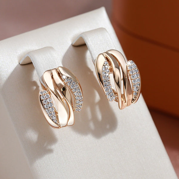 Hollow Wave Geometric 585 Rose Gold Color Drop Earrings for Women