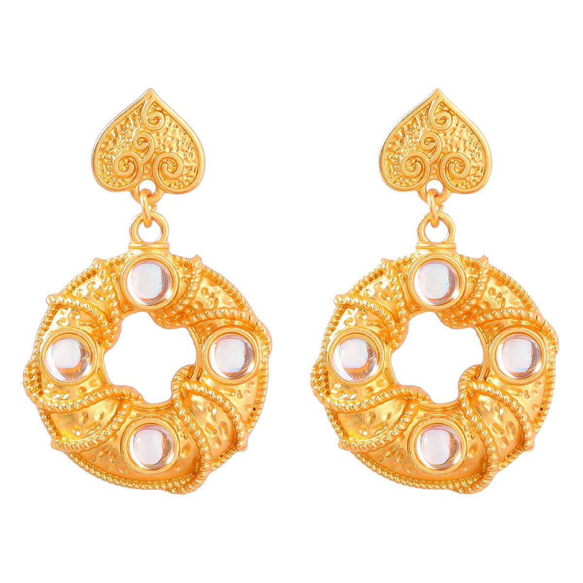 Metal Rhinestone Gold-color Geometric Earrings Women