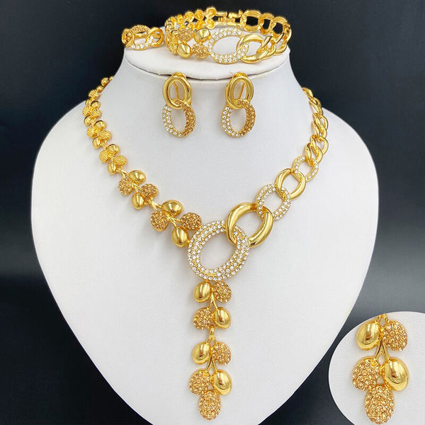 Dubai Gold Color Jewelry Sets Gold Plated Necklaces Earrings For Women