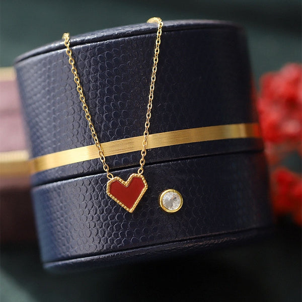 Stainless steel gold-plated red Love pendant necklace Sweet lovely girl lady mother gift