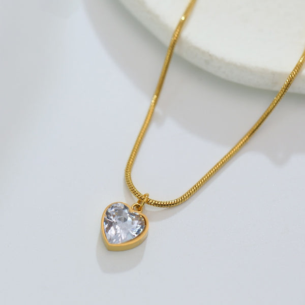 Stainless Steel Love Heart PendantNecklaces Jewelry Gold Plated CZ zircon Wedding Necklace