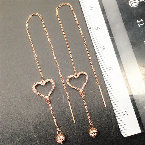 585 Purple Gold Plated 14K Rose Gold Heart Beads tassel earrings for women