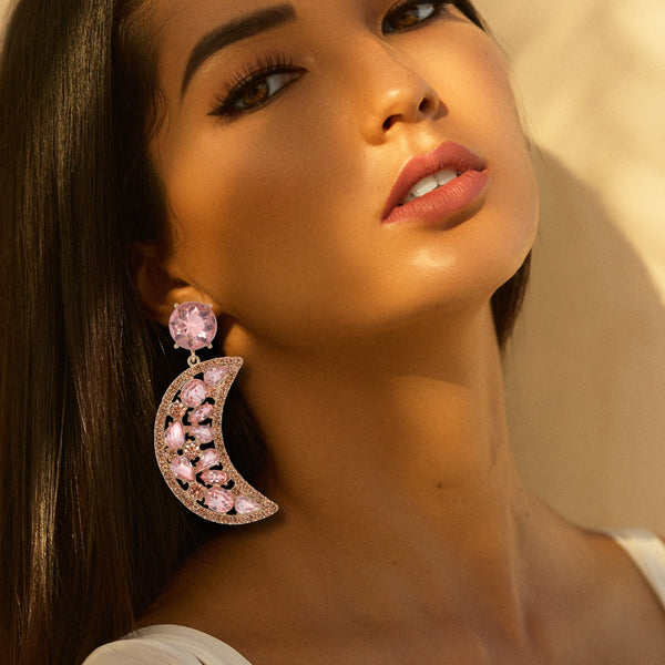 New Fashion Multicolored Rhinestone Moon Shaped Earrings For Women