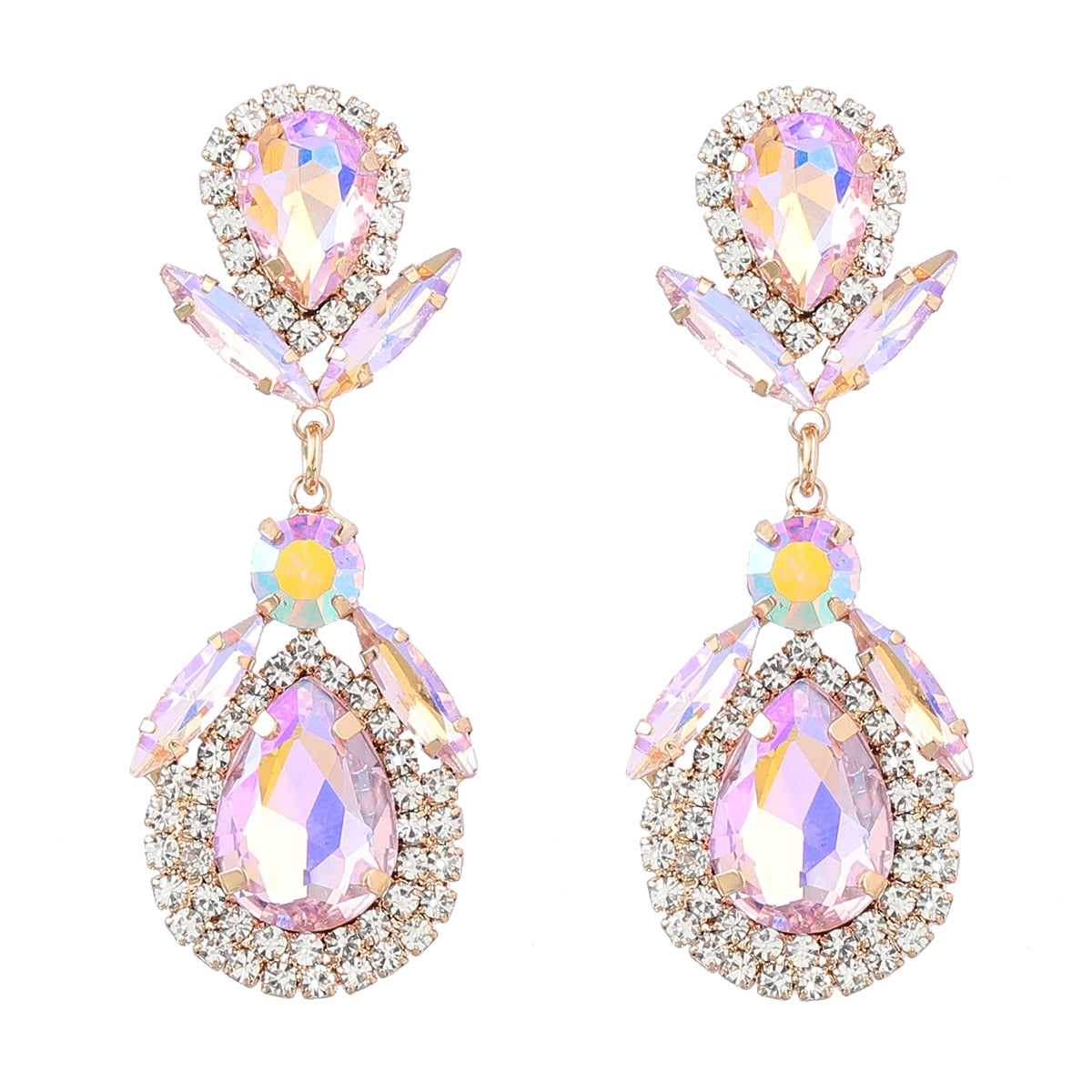 Fashion Metal Rhinestones Water Drop Glass Geometric Earrings Women