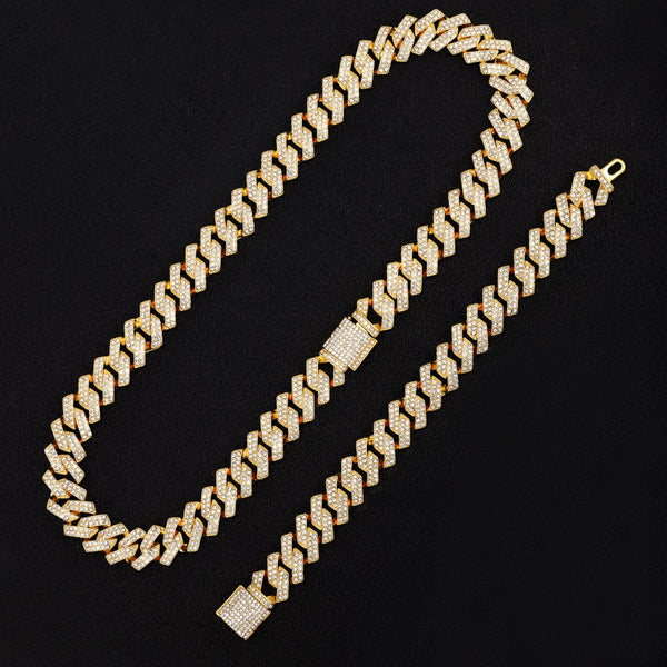 15mm a set  iced out  Miami Cuban Choker Square Link Necklace