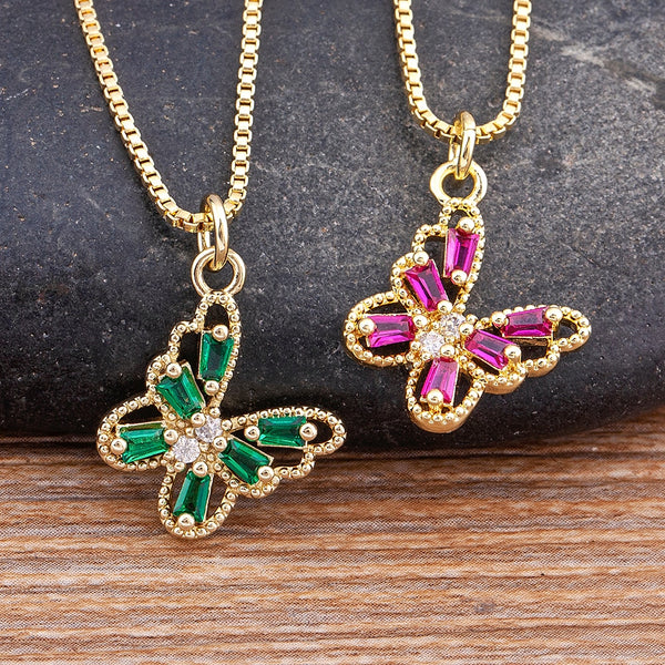 Classic 5 Colors Charm Crystal Butterfly Pendant Necklace