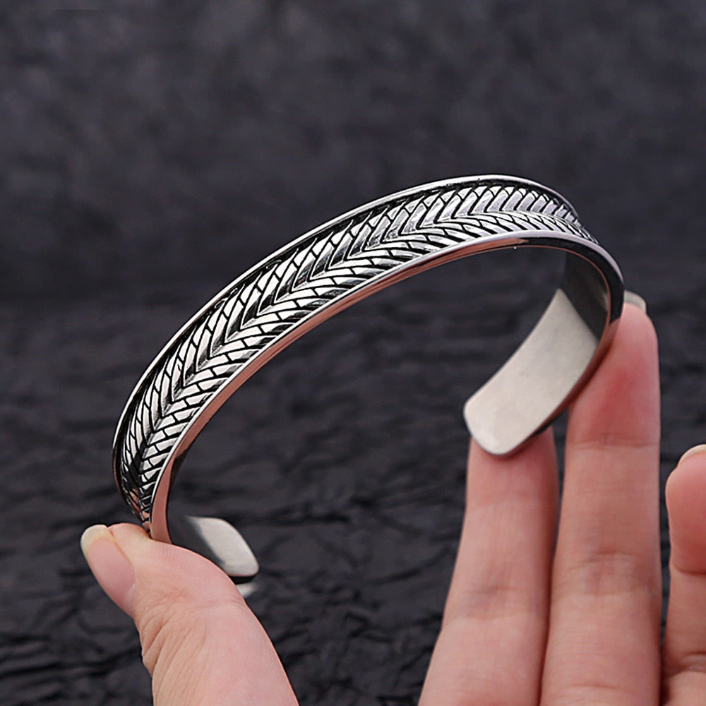 Simple Vintage Men's Stainless Steel Cuff Bracelets