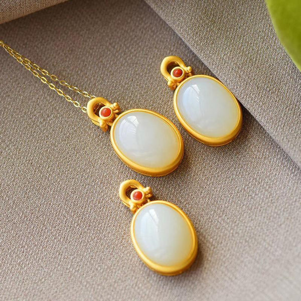 New silver inlaid natural Hetian  Chalcedony oval Egg Pendant Necklace