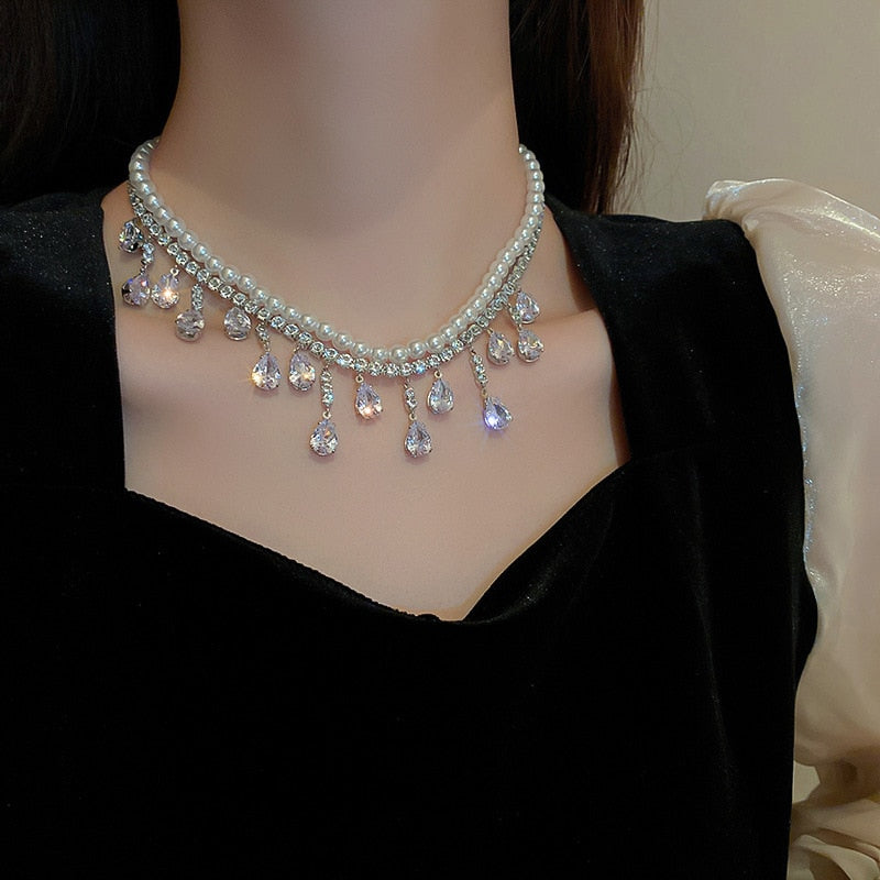 Geometric Crystal Choker Necklaces for Women