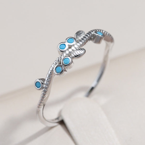 Real 925 Sterling Silver Elegant Geometric Twist Turquoise Women'S tackable Rings