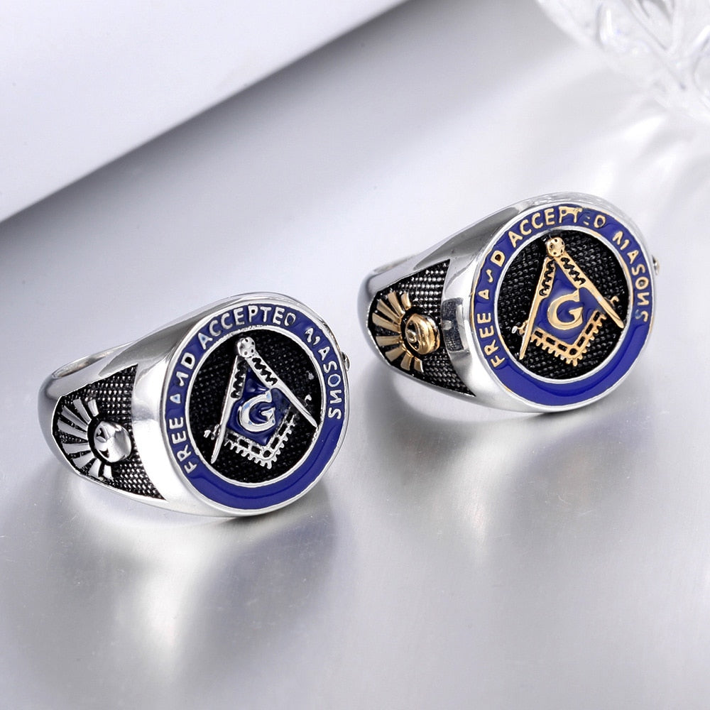 Vintage Letter G Stainless Steel Masonic Ring For Men