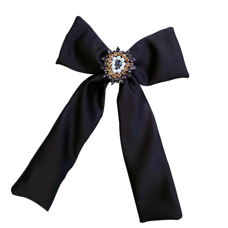 Handmade Balck Fabric Big Bow Brooch