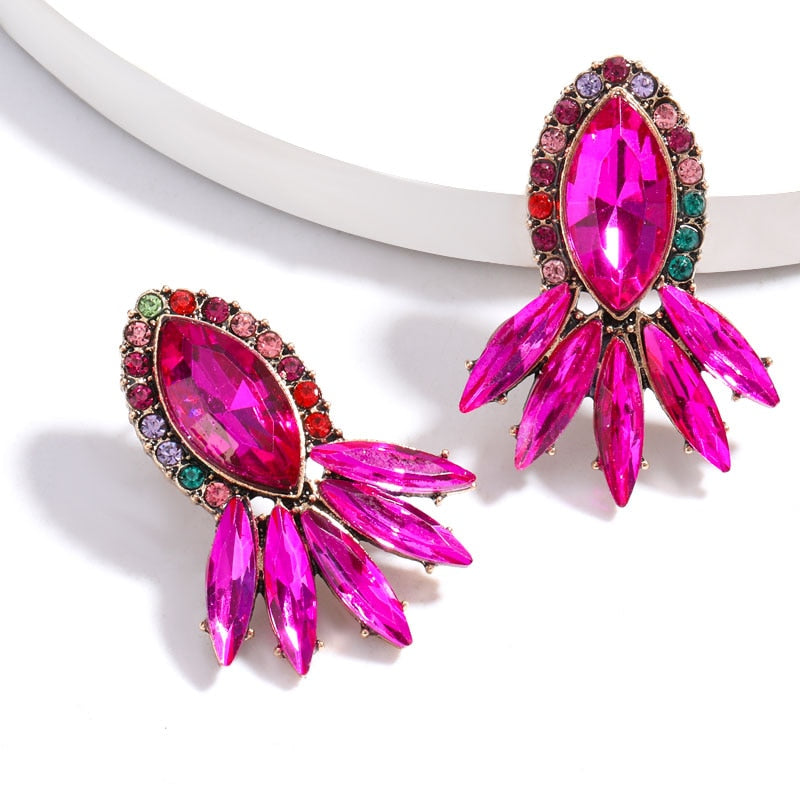 New Bohemian Super Flash Rhinestone Color Alloy Geometric Earrings