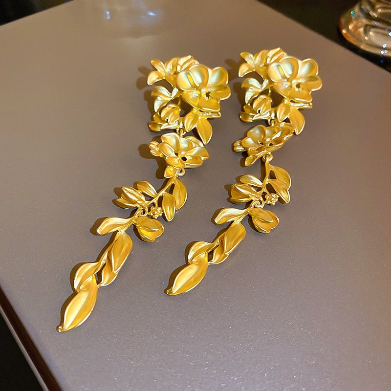 New Golden Flower Tassel Drop Earrings For Women