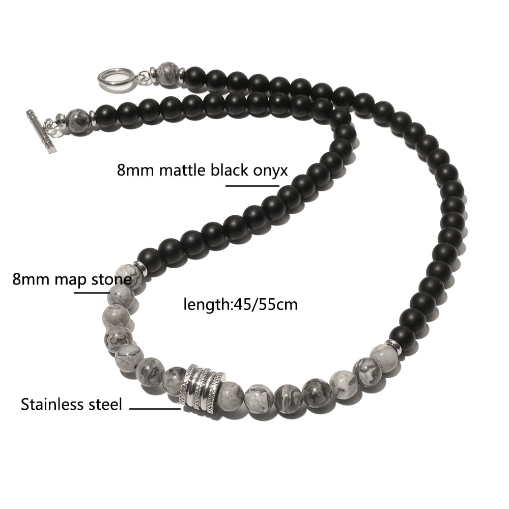 Natural Black Lava Map Stone Mattle Onyx Choker Jewelry For Men Women