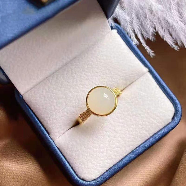 Natural Hetian white jade opening adjustable ring