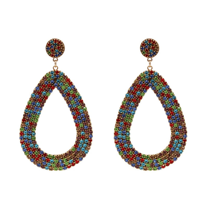 Colorful Rhinestones Water Drop Earrings Large Drop Earrings For Women