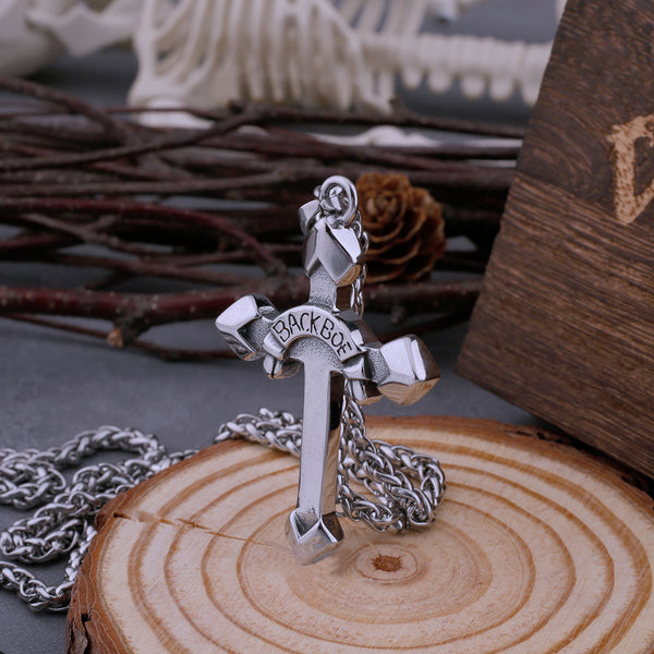 316 Stainless Steel Simple Cross Necklace Men's Letter Amulet Pendant Necklace